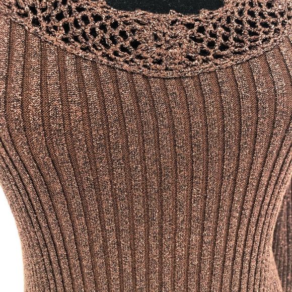 70’s Vintage Wenjilli Brown Metallic Knit Long Sleeve Maxi Dress - Picture 3 of 12